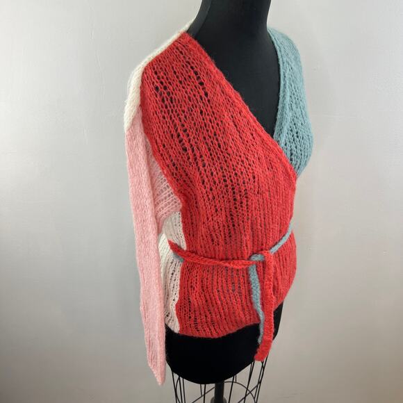 Maiami Multicolor Colorblock Open-Knit Tie-Waist Cardigan Sweater Berlin S/M - Picture 4 of 10